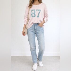 Women's Light Pink Crewneck Sweater with '87' Graphic